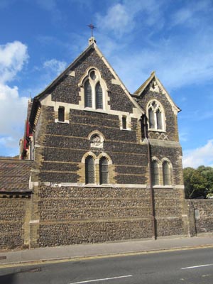 South range elevation flint walls and stone details